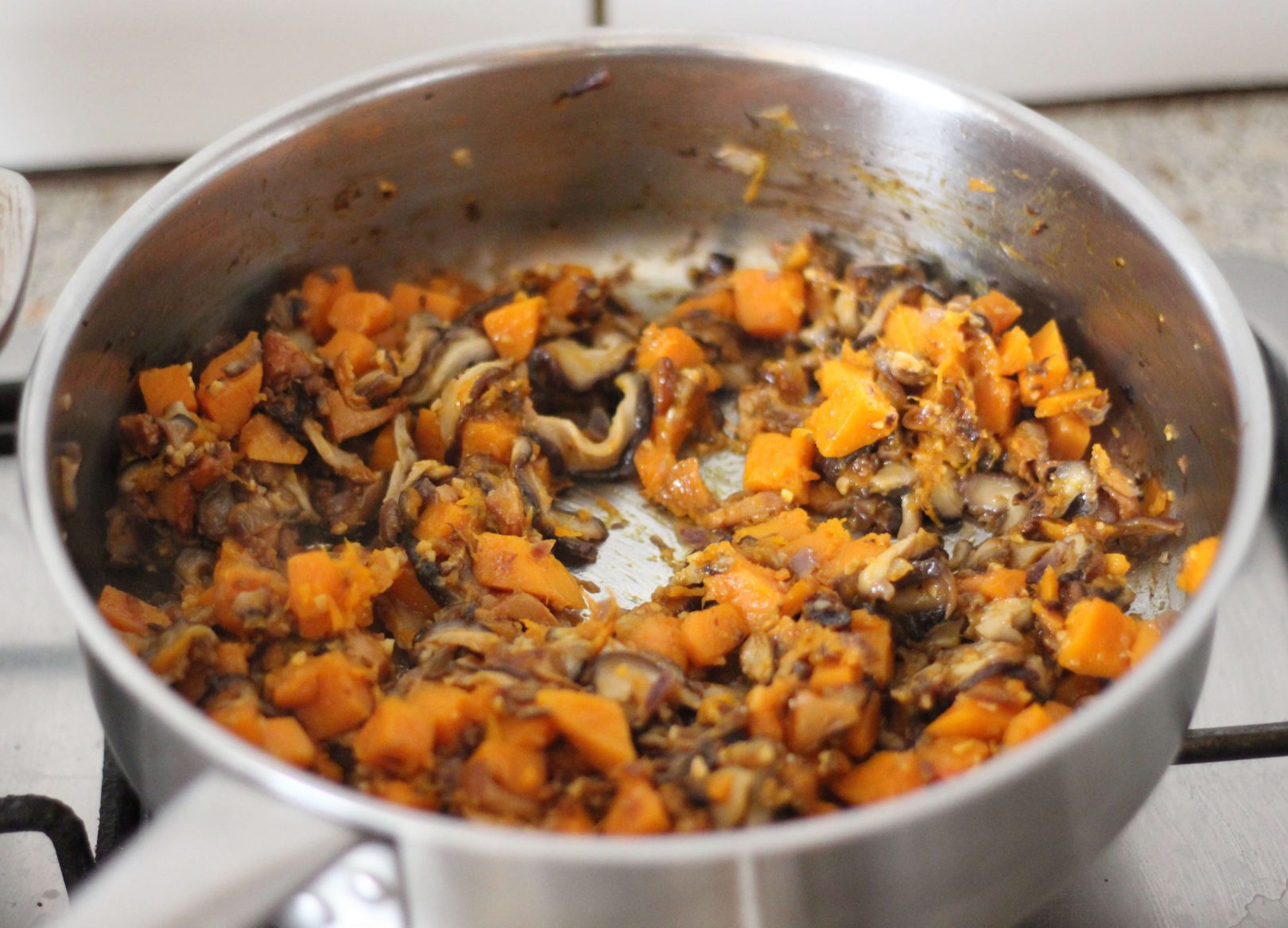 Pâtes avoines au potimarron et champignons shiitake