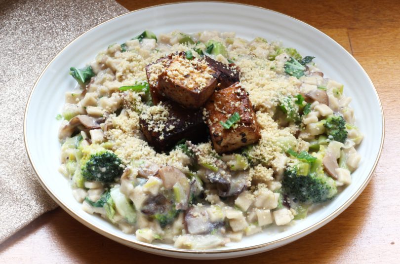 Crozets aux champignons légumes verts et sauce fauxmagère