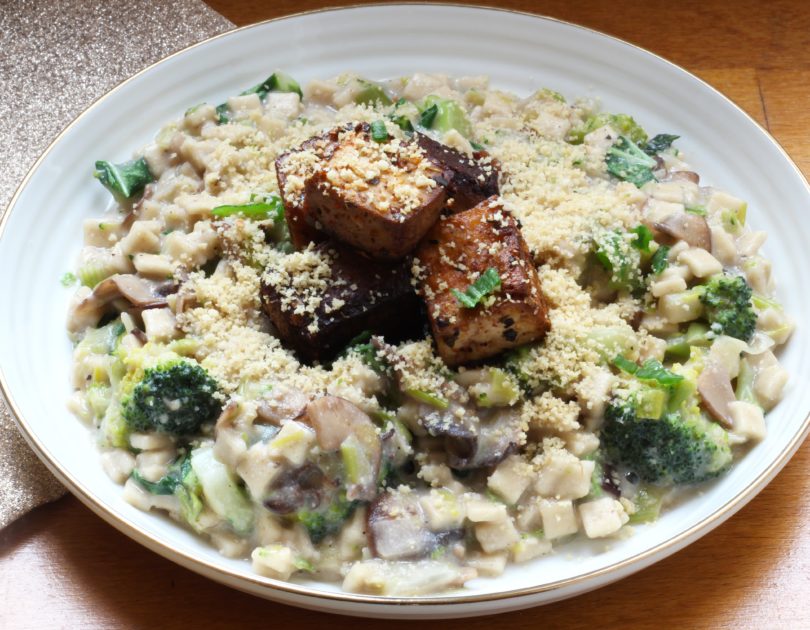 Crozets aux champignons légumes verts et sauce fauxmagère