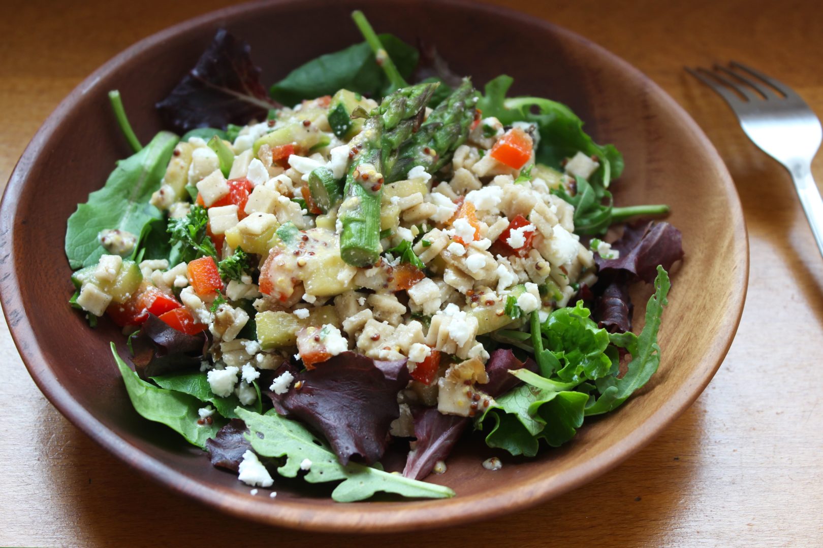 Salade de crozets aux asperges, courgettes et feta