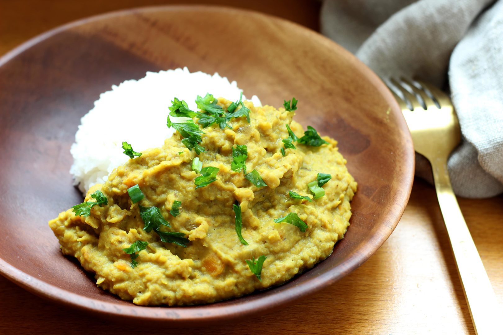 Dahl de lentilles corail et riz thaï