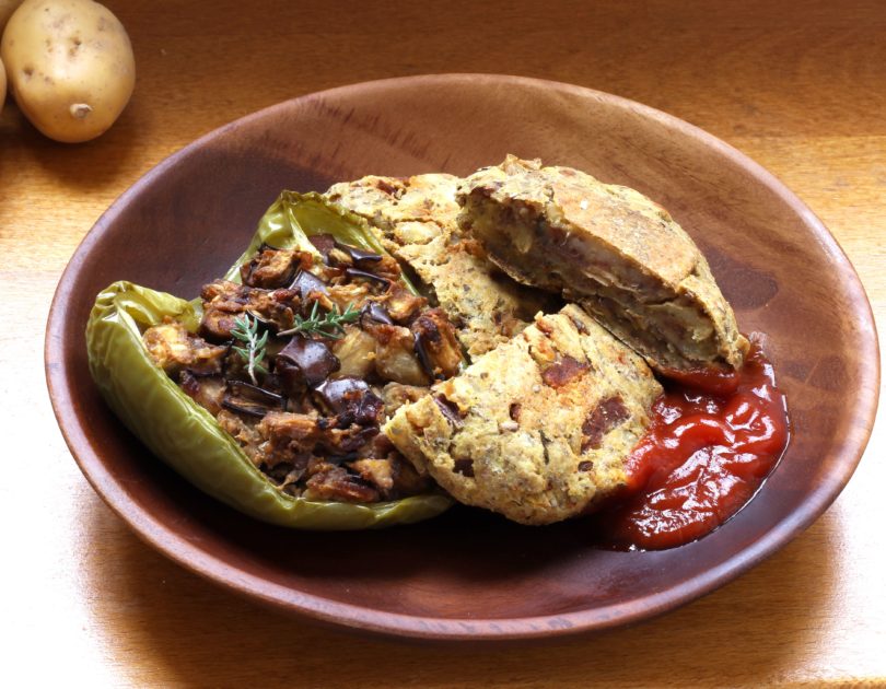 Galettes de pommes de terre au curry et poivrons farcis